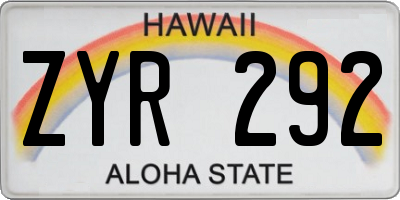 HI license plate ZYR292
