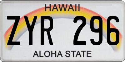HI license plate ZYR296
