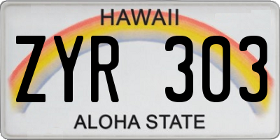 HI license plate ZYR303