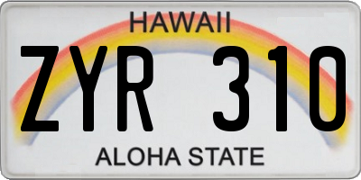 HI license plate ZYR310