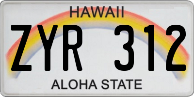 HI license plate ZYR312