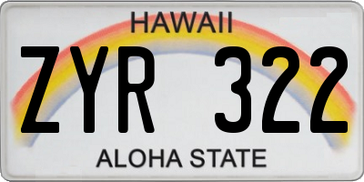 HI license plate ZYR322