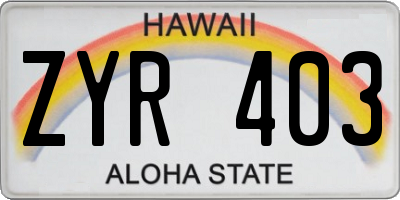 HI license plate ZYR403