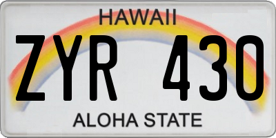 HI license plate ZYR430