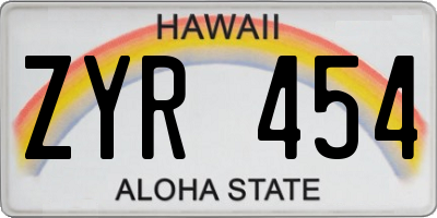 HI license plate ZYR454