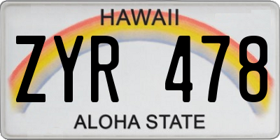 HI license plate ZYR478