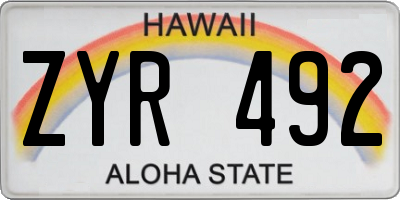 HI license plate ZYR492