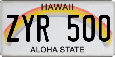 HI license plate ZYR500