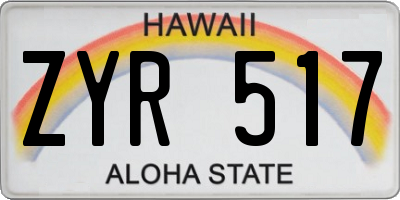 HI license plate ZYR517