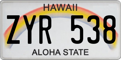 HI license plate ZYR538