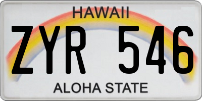 HI license plate ZYR546