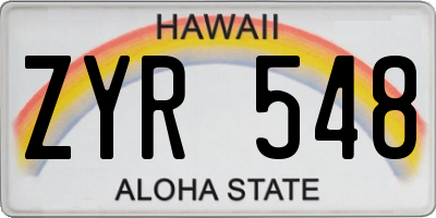 HI license plate ZYR548