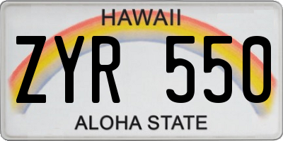 HI license plate ZYR550
