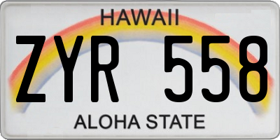 HI license plate ZYR558