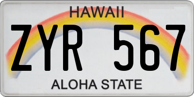 HI license plate ZYR567