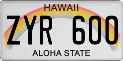 HI license plate ZYR600