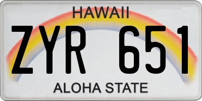 HI license plate ZYR651
