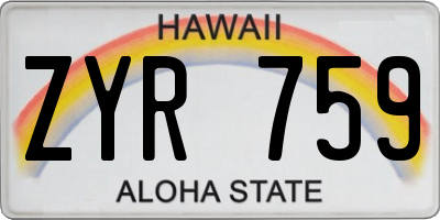 HI license plate ZYR759