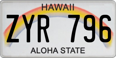 HI license plate ZYR796