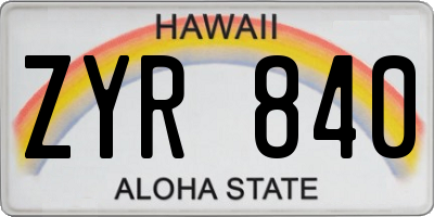 HI license plate ZYR840
