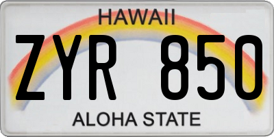 HI license plate ZYR850