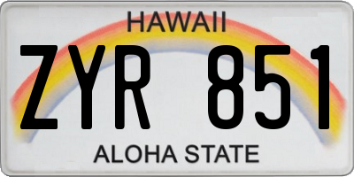 HI license plate ZYR851