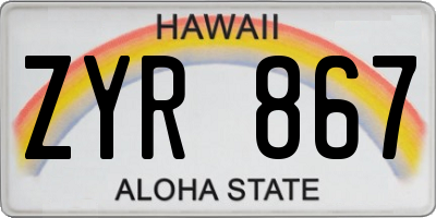 HI license plate ZYR867
