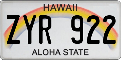 HI license plate ZYR922