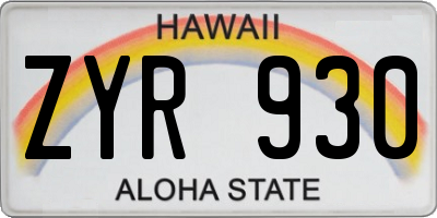 HI license plate ZYR930