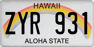 HI license plate ZYR931