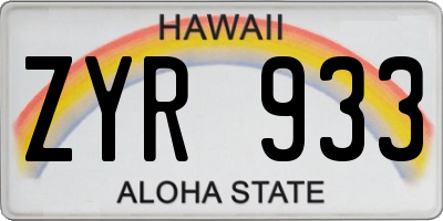 HI license plate ZYR933