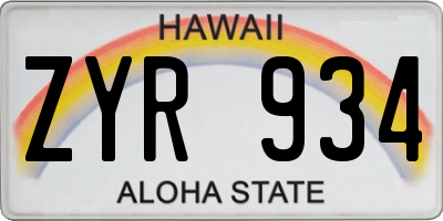 HI license plate ZYR934