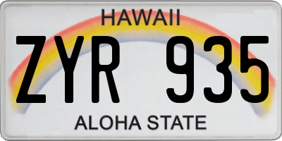 HI license plate ZYR935