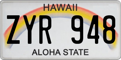 HI license plate ZYR948