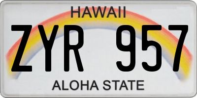 HI license plate ZYR957