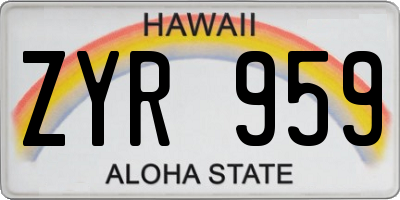 HI license plate ZYR959