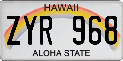 HI license plate ZYR968