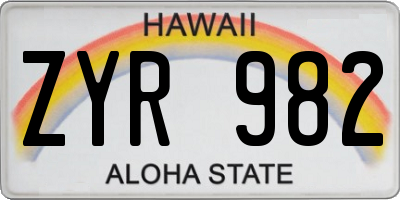 HI license plate ZYR982