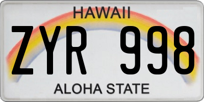 HI license plate ZYR998