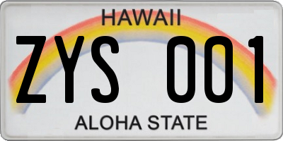 HI license plate ZYS001