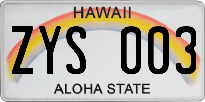 HI license plate ZYS003