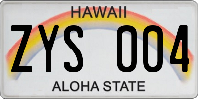 HI license plate ZYS004