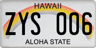 HI license plate ZYS006