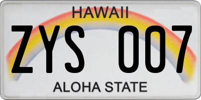 HI license plate ZYS007