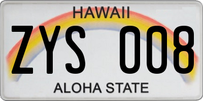 HI license plate ZYS008