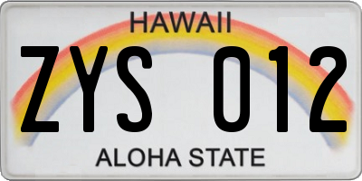HI license plate ZYS012