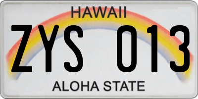 HI license plate ZYS013