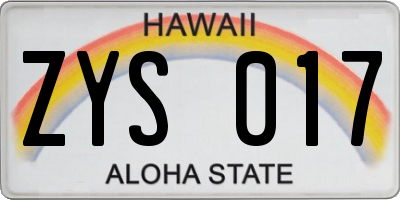 HI license plate ZYS017