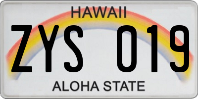 HI license plate ZYS019