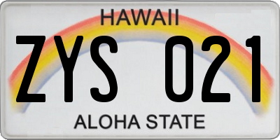 HI license plate ZYS021